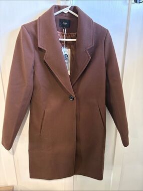 Aprsfn Women's Single-Button Coffee Wool blend mid length Coat
